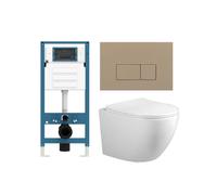 Adema Salina 2.0 Ensemble de WC - 48.5x36x32cm - cuvette profonde - sans bride - réservoir encastré QeramiQ - softclose - quickrelease - abattant WC - plaque de commande en plastique taupe - boutons r