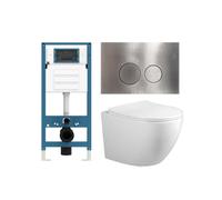 Adema Salina 2.0 Ensemble WC - 48.5x36x32cm - cuvette profonde - sans bride - réservoir encastré QeramiQ - softclose - quickrelease - abattant de WC - plaque de commande métallique en inox - boutons r
