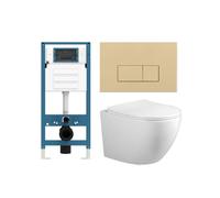 Adema Salina 2.0 Ensemble WC - 48.5x36x32cm - cuvette profonde - sans bride - réservoir encastré QeramiQ - softclose - quickrelease - abattant WC - plaque de commande en matière synthétique beige - bo