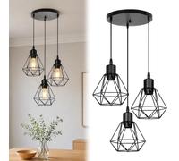 ADEMOKE Suspension Luminaire Industrielle - Vintage E27 Luminaire, 3 Lampes Lustre Suspension Industrielle, Forme Diamant Lampe pour Restaurant Salon(Sans Ampoule)