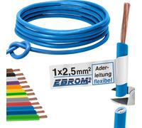 Aderleitung Verdrahtungsleitung - conducteur unique flexible - câble PVC - H07V-K 2,5 mm² - couleur : bleu clair - nombreuses longueurs livrables par incréments de 5 mètres, votre longueur : au choix