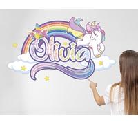 AdesiivoStudio Autocollant mural avec nom licorne - Autocollant mural personnalisé pour chambre de fille - Autocollants muraux personnalisés pour chambre de bébé fille - Autocollant mural avec nom