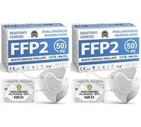 ADESTE - 50 Masques FFP2 NR D Blancs Certifiés CE, approvisionnement contrôlé, élastiques confortables, hypoallergéniques et réglables. EFB 99,5%. Emballage individuel (Lot de 2)