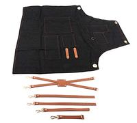 Adfaga Tablier professionnel en denim avec sangles en cuir, robuste et réglable dans le dos croisé, tablier utilitaire multi-poches pour chef barman, boulanger, barbecue, vêtements (Tapez C)
