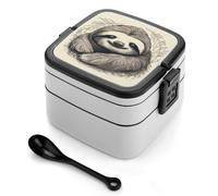 ADFGYERH Boîte à déjeuner double couche avec cloison et cuillère Motif paresseux Mon Esprit Animal Boîte à goûter pour les repas au travail, les voyages, les pique-niques, convient aux hommes et aux
