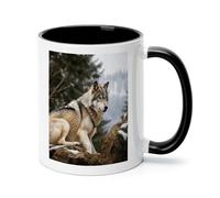 ADFGYERH Snow Mountain Wild Wolf Tasse à café de voyage en céramique avec poignée pour latte et chocolat chaud 325 ml Passe au micro-ondes