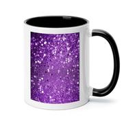 ADFGYERH Tasse à café de voyage en céramique à paillettes violettes étincelantes de 325 ml avec poignée, tasses demi-tasses pour latte et chocolat chaud, cadeau de vacances, bureau, elle, lui, passe