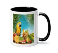 ADFGYERH Tasse à café de voyage en céramique avec poignée, motif perroquet, ananas et oiseaux d'été, 325 ml, passe au micro-ondes