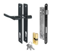 ADGO Garniture de poignée de porte + serrure à cylindre + serrure avec clé pour portail de garage Poignée 90 mm Brun Cylindre de serrure 30/30 mm Clé Kit prêt à l'installation (graphite)