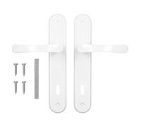 ADGO Jeu de Poignées de Porte pour la Porte Avec une teau éponge 90 mm, Poignée en Aluminium, Rosace en Acier Galvanisé Enduit de Poudre, Gauche et Droite, Broche, Jeu de Vis d'assemblage, Blanc