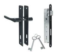 ADGO Poignée de porte + serrure avec raphite - Poignée de porte en acier inoxydable - 90 mm - Serrure de 90/22 mm - Kit prêt à monter (graphite)