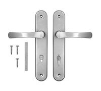 ADGO Poignée Jeu de Poignées pour la Porte du WC pour la Salle de Bain WC 72 mm Gâteau éponge, Poignée en Aluminium, Plaque en Acier Revêtement en Poudre Galvanisé, Jeu de Vis de Montage, Argent