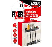 SADER Fixer Sans Percer Extrême - Adhésif Double Face Extra Fort - Intérieur - Surfaces multiples - Supporte jusqu'à 10 KG - Coloris: blanc - 2m x 19mm