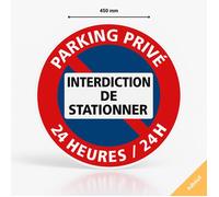 Adhésif panneau signalisation parking privé interdiction de stationner 24h/24 - Autocollant - Diamètre 450 mm