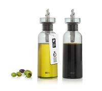 AdHoc AromaPour Lot de 2 flacons d'huile et de vinaigre en verre gris filtré anti-goutte pour huile et vinaigre - Passe au lave-vaisselle - 300 ml
