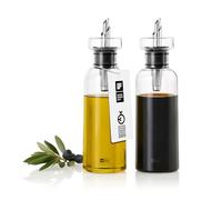 AdHoc BZ81 set de 2 distributeurs d’huile ou de vinaigre AromaPour en verre | bouteille élégante avec bec verseur en acier inoxydable | hermétique | 300 ml