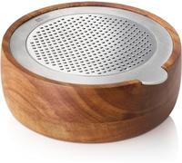 AdHoc CutnServe Râpe fine à fromage avec récipient, argent | Lame inox PreciseGrate pour parmesan, fromage à pâte dure, chocolat, noix et épices, récipient en bois d’acacia