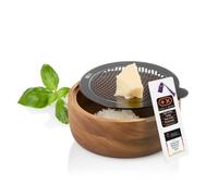 AdHoc CutnServe Râpe fine à fromage avec récipient, noir | Lame inox PreciseGrate pour parmesan, fromage à pâte dure, chocolat, noix et épices, récipient en bois d’acacia