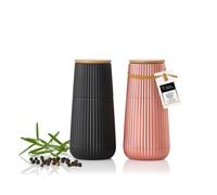 AdHoc Scape Lot de moulins à poivre et à sel, noir et rose | Design en relief, broyeur céramique CeraCut® réglable de fin à gros, légers et livrés en coffret cadeau