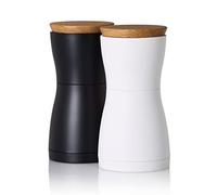 AdHoc Twin Lot de moulins à poivre et à sel, noir et blanc | Design inversé anti-miettes, broyeur céramique CeraCut® et capuchon en bois pour préserver les arômes