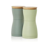 AdHoc Twin Lot de moulins à poivre et à sel, vert foncé et clair | Design inversé anti-miettes, broyeur céramique CeraCut® et capuchon en bois pour préserver les arômes