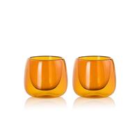 AdHoc Yuna Lot de 2 photophores en Verre soufflé à la Bouche pour intérieur et extérieur, décoration de Table, Design scandinave, Verres pour Bougies, Orange