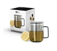 AdHoc Yuna Verre à thé avec infuseur/filtre, passoire à thé en vrac avec tasse/tasse, 560 ml, verre borosilicate résistant à la chaleur, couvercle inclus, passe au lave-vaisselle