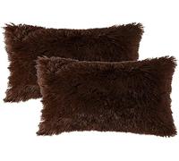 AdirHome Lot de 2 Housses de Coussin 50x70 cm - Poil de Plume - Coussin Doux pour Canapé - Super Doux - Flannel - Housse de Coussin pour Canapé - Décoration pour Jardin - Coussin d'Extérieur (Marron