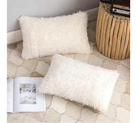 AdirHome Lot de 2 housses de coussin en peluche 50 x 70 cm - Super douces et moelleuses - Pour canapé, décoration, jardin et extérieur - Blanc - 50 x 70 cm