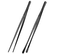 Adiwo 2 Pièces Pincettes de Cuisine, 30cm Pince Cuisine Inox Professionnel, Pincette Culinaire de Precision, Longue Pince Cuisine pour Cuisiner Griller Cuire Décoration, Noir, Tête droite+Têtee Ronde