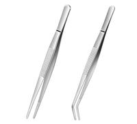 Adiwo 2 Pièces Pincettes de Cuisine, 30cm Pince Cuisine Inox Professionnel, Pincette Culinaire de Precision, Longue Pince Cuisine pour Cuisiner Griller Cuire Décoration, Argent, Tête Droite+Tête Coude