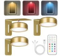 Adiwo 3 Pièces Eclairage Tableau Sans Fil, Eclairage Tableau LED Sans Fil Rechargeable, Lampe Tableaux Télécommandé Magnétique avc Telecommande, USB 13 Couleurs RVB pour Vitrines Armoire Cuisine, Or