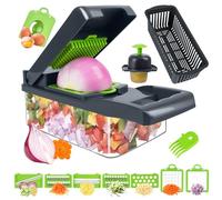 Adiwo Coupe Legumes Manuel, 14 en 1 Découpe Legumes Cube, Coupe Légumes Multifonctions avc 7 Lames Réglable, Mandoline Professionnelle Cuisine pour Oignons Pomme de terre Concombre Tomates Carotte