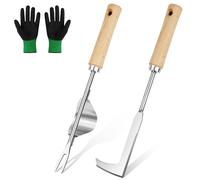Adiwo Desherbeur Manuel, 3 Pièces Couteau Désherbeur, Desherbeur en Acier Inoxydable, avec Manche en Bois, Arrache Mauvaise Herbe pour Désherbage dans Les Jardins, Parcs et Potagers