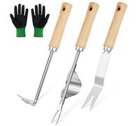 Adiwo Desherbeur Manuel, 4 Pièces Couteau Désherbeur, Desherbeur en Acier Inoxydable, avec Manche en Bois, Arrache Mauvaise Herbe pour Désherbage dans Les Jardins, Parcs et Potagers