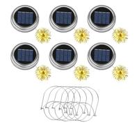 Adiwo Lampe solaire pour couvercle de bocal Mason,Lot de 6 Lampes Solaires de Rechange,Guirlande lumineuse à 20 LED,Lampes Solaires de Rechange pour décoration de jardin Lumière(Bocaux Non Inclus).