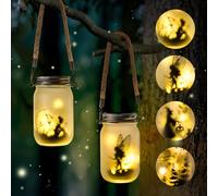 Adiwo lanternes solaires pour extérieur, Lot de 2 Mason Jar Solaire Lampe, IP55 Étanche LED Pot Mason Solaire Féerique,Livré avec 4 morceaux de carton PVC pour Patio Pelouse Jardin Décoration (Chaud)