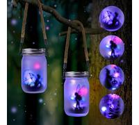 Adiwo lanternes solaires pour extérieur,Lot de 2 Mason Jar Solaire Lampe,IP55 Étanche LED Pot Mason Solaire Féerique,Livré avec 4 morceaux de carton PVC pour Patio Pelouse Jardin Décoration (couleur)