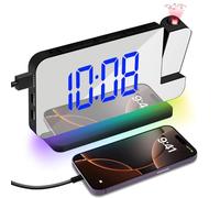 Adiwo Réveil à Projection, Horloge Numérique LED Projection,Charge USB Reveil Projecteur Plafond avec Rotation à 180°,11 RVB Couleurs LED Affichage & 10 Couleurs Veilleuse pour Chambre,Bureau (Noir)