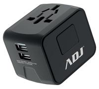 ADJ Adaptateur de voyage universel US/UE/AUS/Royaume-Uni, 2 ports USB 5 V 2,4 A, 2000 W, noir