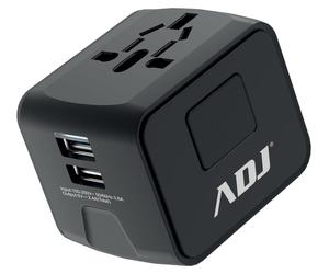 ADJ Adaptateur de voyage universel US/UE/AUS/Royaume-Uni, 2 ports USB 5 V 2,4 A, 2000 W, noir