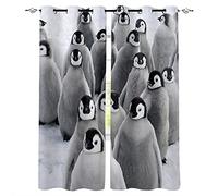 ADKMC Ensemble De Rideaux Occultants avec Impression 3D Gris Mignon Animal Pingouin 220X215Cm - pour Chambre d'enfant - Opaque - pour Décoration De Salon, Chambre À Coucher