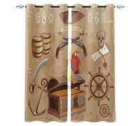 ADKMC Rideau Occultant Isolant Thermique Pirate Perroquet Trésor Crâne 150X166Cm Rideaux À Oeillets 3D Rideaux Ltants pour Chambre Salon Enfant Home Decorative Rideau De Fenêtre, 2 Panneaux