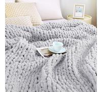 Admitrack Couverture en Tricot épais, 100% Chenille tricotée à la Main pour canapé et décoration d'intérieur, Douce et Confortable (Gris Clair, 129,5 x 160 cm)