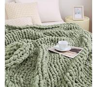 Admitrack Couverture en Tricot épais, 100% Chenille tricotée à la Main pour canapé et décoration d'intérieur, Douce et Confortable, Vert Sauge, 129,5 x 160 cm