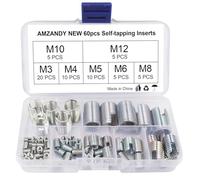 ADNEWX 60 Pièces Insert Fileté, Helicoil M3 M4 M5 M6 M8 M10 M12 Acier au Carbone kit Inserts D'écrou à Filetage Autotaraudeur
