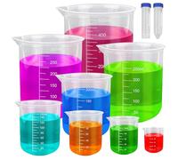 ADNEWX Verre Doseur Plastique, Laboratoire Gobelets Doseurs 10 Pcs | avec 2 Tubes de Centrifugeuse, 25/50/100/150/200/250/300/500 ML Récipient Gradué Transparent Cuisine