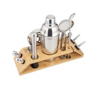 ADOCARN 1ensemble Set de Shaker à Cocktail Inox avec Support Bambou Kit Accessoires de Bar Professionnel pour Maison et Bar Outils pour Préparation de Cocktails Cadeau Inauguration