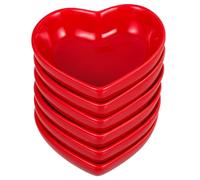 ADOCARN Assiettes à trempette en céramique en forme de cœur 6 pièces rouges, résistantes lave-vaisselle, idéales pour les dîners de pendaison de crémaillère