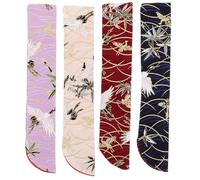 ADOCARN Ensemble de 4 Paquet de Rangement pour Éventails Pliants en Tissu de Soie, Motifs Japonerie Petits Fleurs, Couleurs Variées, Pochette Portable et Protectrice pour Éventail